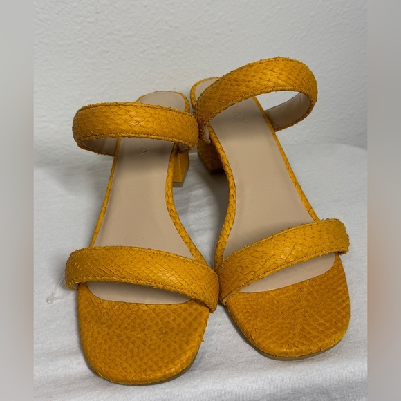 Nayla Dani Daffodil Yellow Sustainable Faux Reptile Snake Block Heel Sandal 7 - Picture 3 of 14